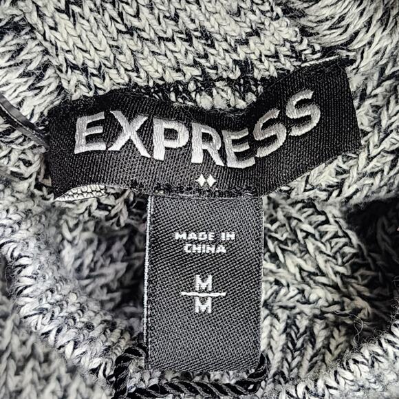 Express Sweater Women M Black Gray Marl Knit Extreme Circle Hem Tunic Cross Back - Picture 4 of 9
